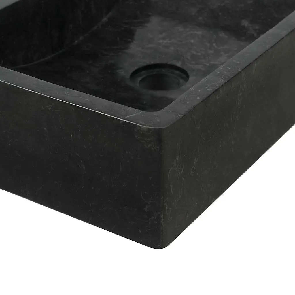 Handmade River Stone Bathroom Sink Rectangular Black High Gloss 45x30x12cm