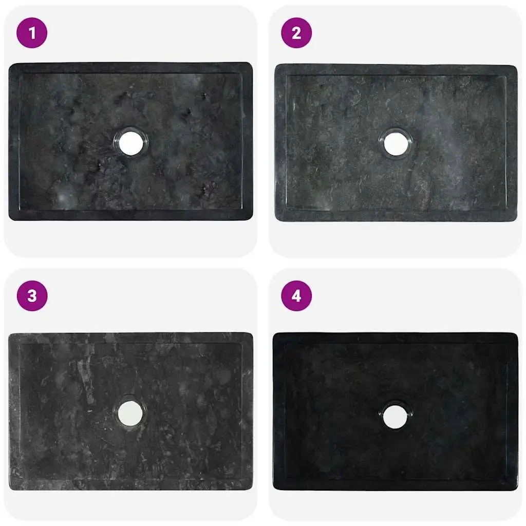 Handmade River Stone Bathroom Sink Rectangular Black High Gloss 45x30x12cm