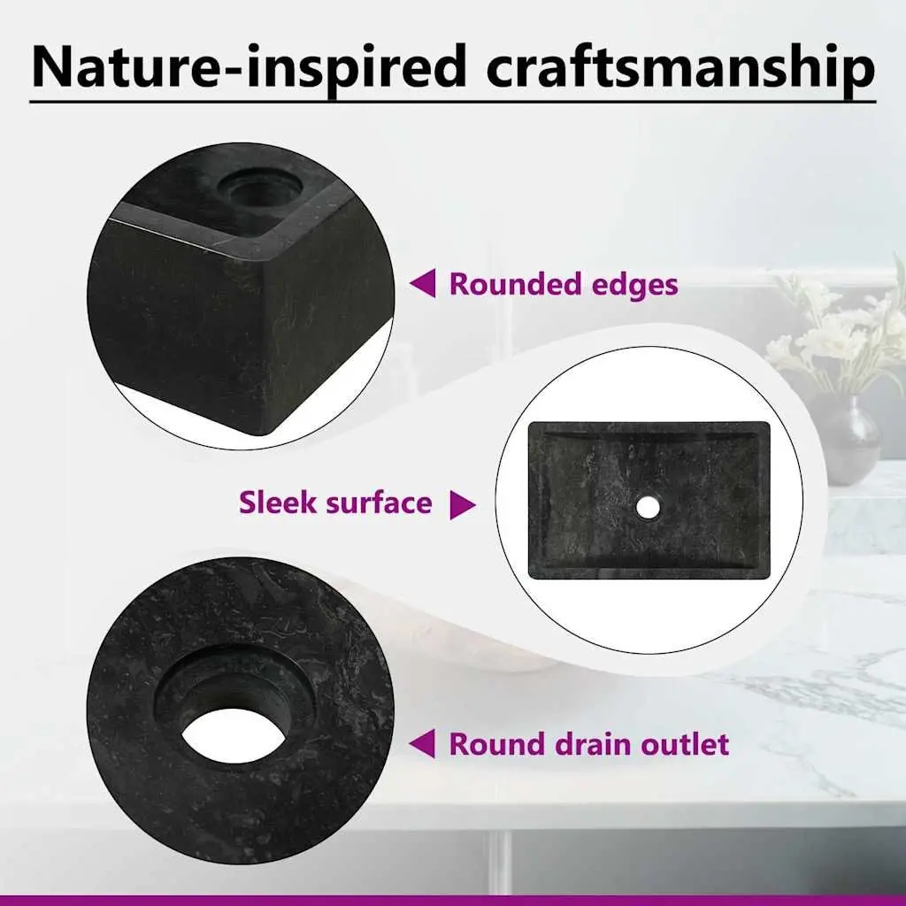 Handmade River Stone Bathroom Sink Rectangular Black High Gloss 45x30x12cm