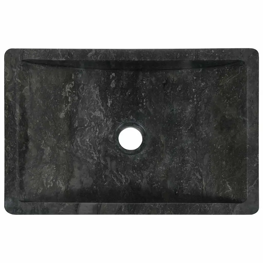 Handmade River Stone Bathroom Sink Rectangular Black High Gloss 45x30x12cm