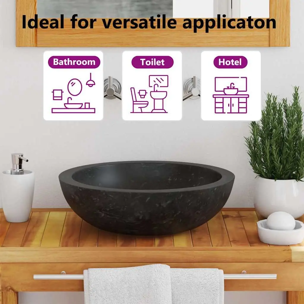 Handmade Bathroom Sink Black Natural River Stone Rectangular 40x12cm