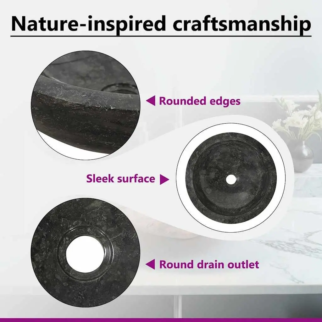 Handmade Bathroom Sink Black Natural River Stone Rectangular 40x12cm