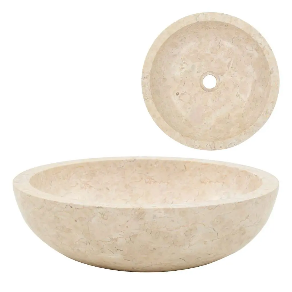 Bathroom Basin Sink Handmade Cream Rectangular 40x12 cm Natural River Stone