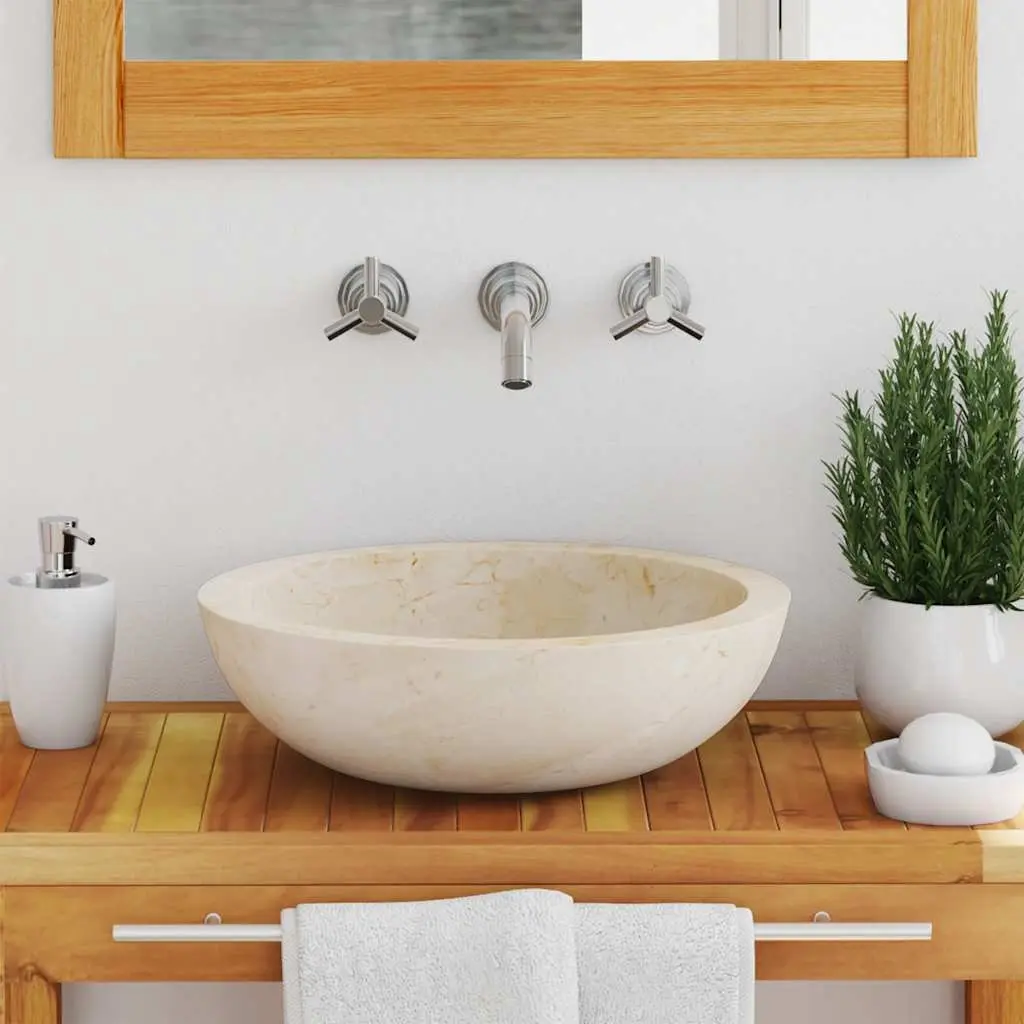 Bathroom Basin Sink Handmade Cream Rectangular 40x12 cm Natural River Stone