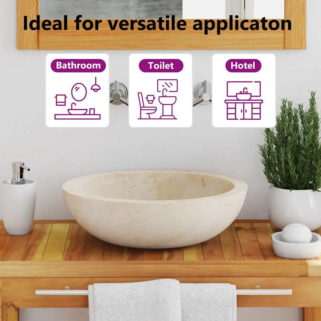 Bathroom Basin Sink Handmade Cream Rectangular 40x12 cm Natural River Stone