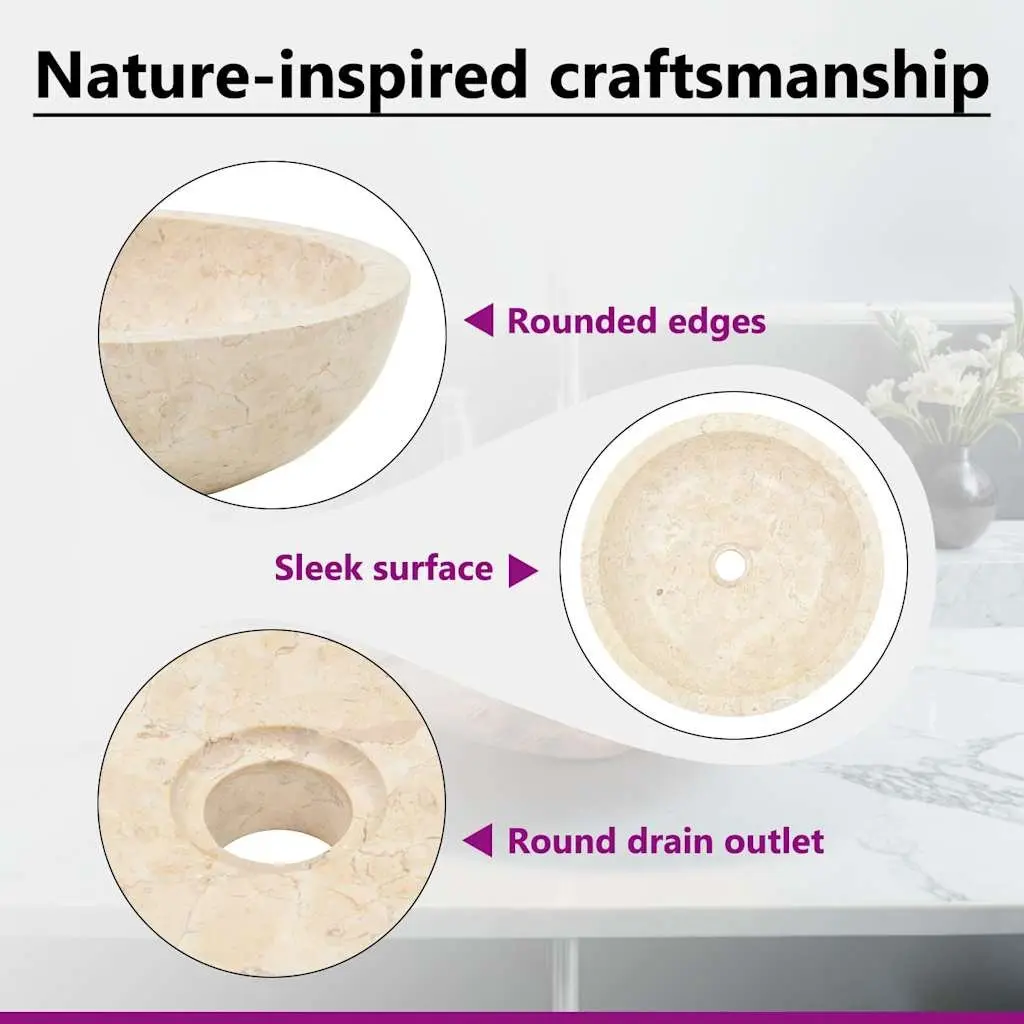 Bathroom Basin Sink Handmade Cream Rectangular 40x12 cm Natural River Stone