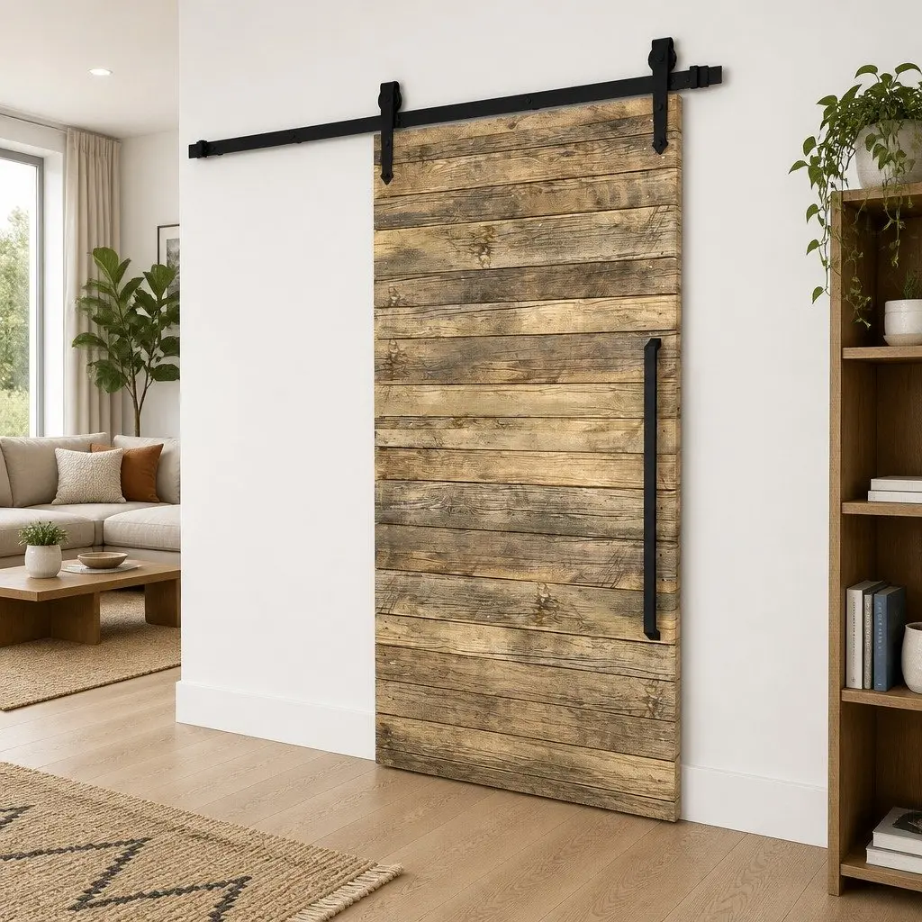 Sliding Door Hardware Kit Black 183cm Steel Track with Rollers for Barn Kitchen Study