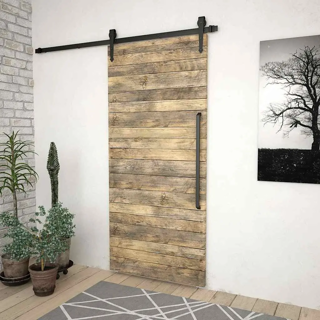 Sliding Door Hardware Kit Black 183cm Steel Track with Rollers for Barn Kitchen Study