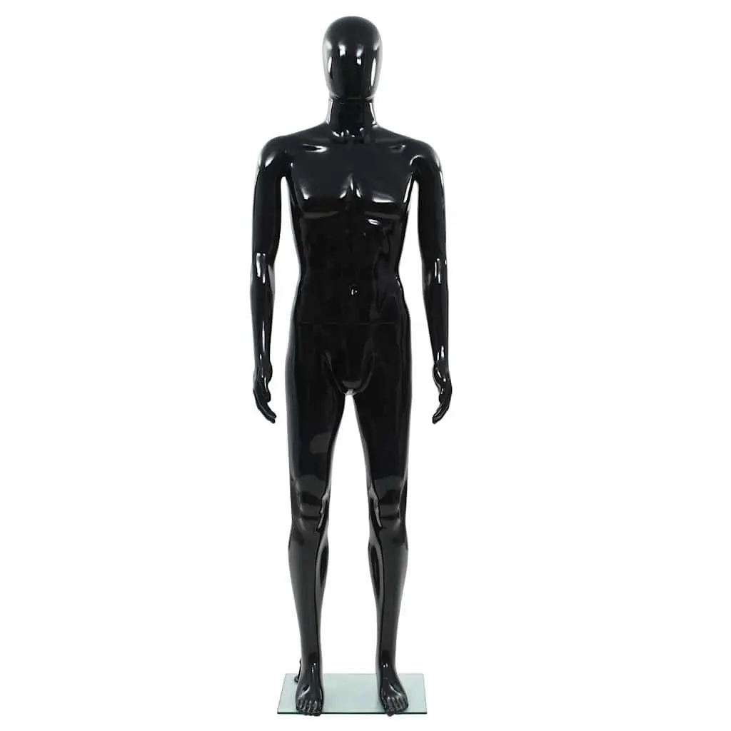 Male Mannequin Full Body Glossy Black Display 185cm with Glass Base