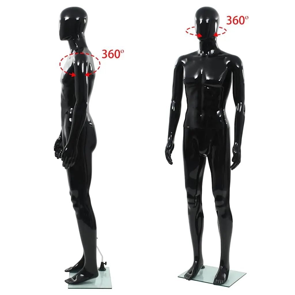 Male Mannequin Full Body Glossy Black Display 185cm with Glass Base