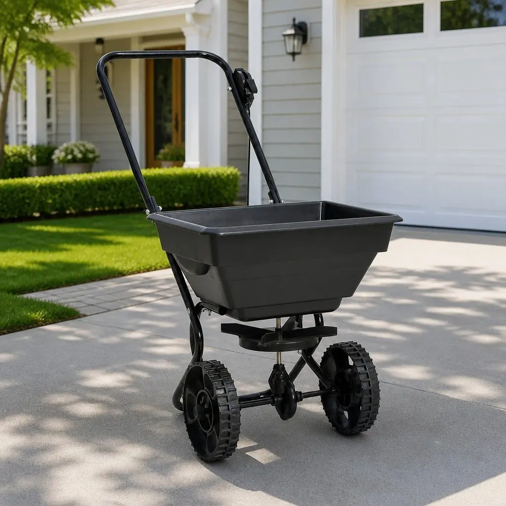Walk Behind Salt Spreader Garden Lawn Fertilizer Spreader Tool White 80x46x75cm