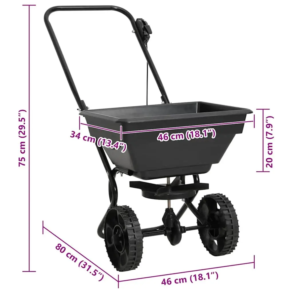 Walk Behind Salt Spreader Durable Tubular Steel Frame Large PVC Hopper 80x46x75cm