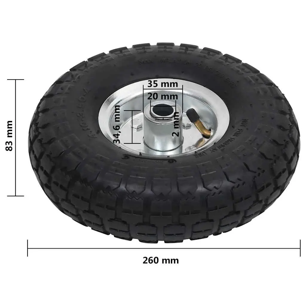 Sack Truck Spare Wheels Pneumatic Rubber Tyres Heavy Duty 2 Piece