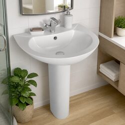 Friendly White Ceramic Basin with Full Pedestal
