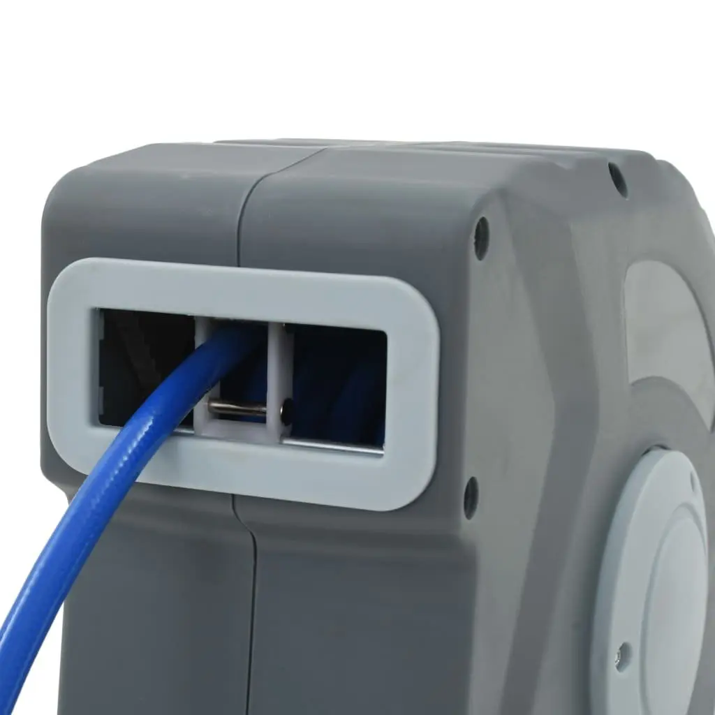 Pneumatic Tool Grey Automatic Hose Reel 12m Retractable with Latching Mechanism and Quick Connector