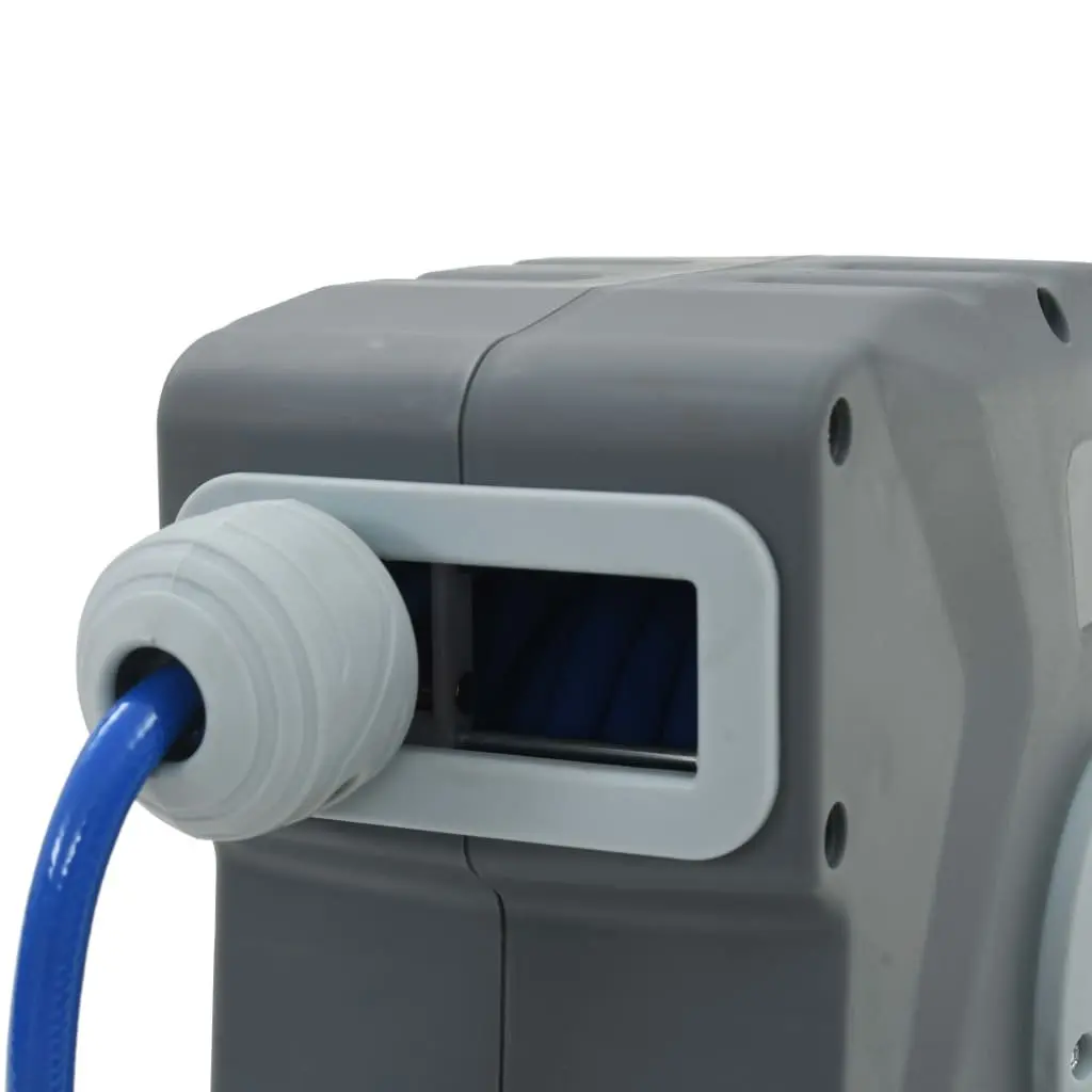 Pneumatic Tool Grey Automatic Hose Reel 12m Retractable with Latching Mechanism and Quick Connector