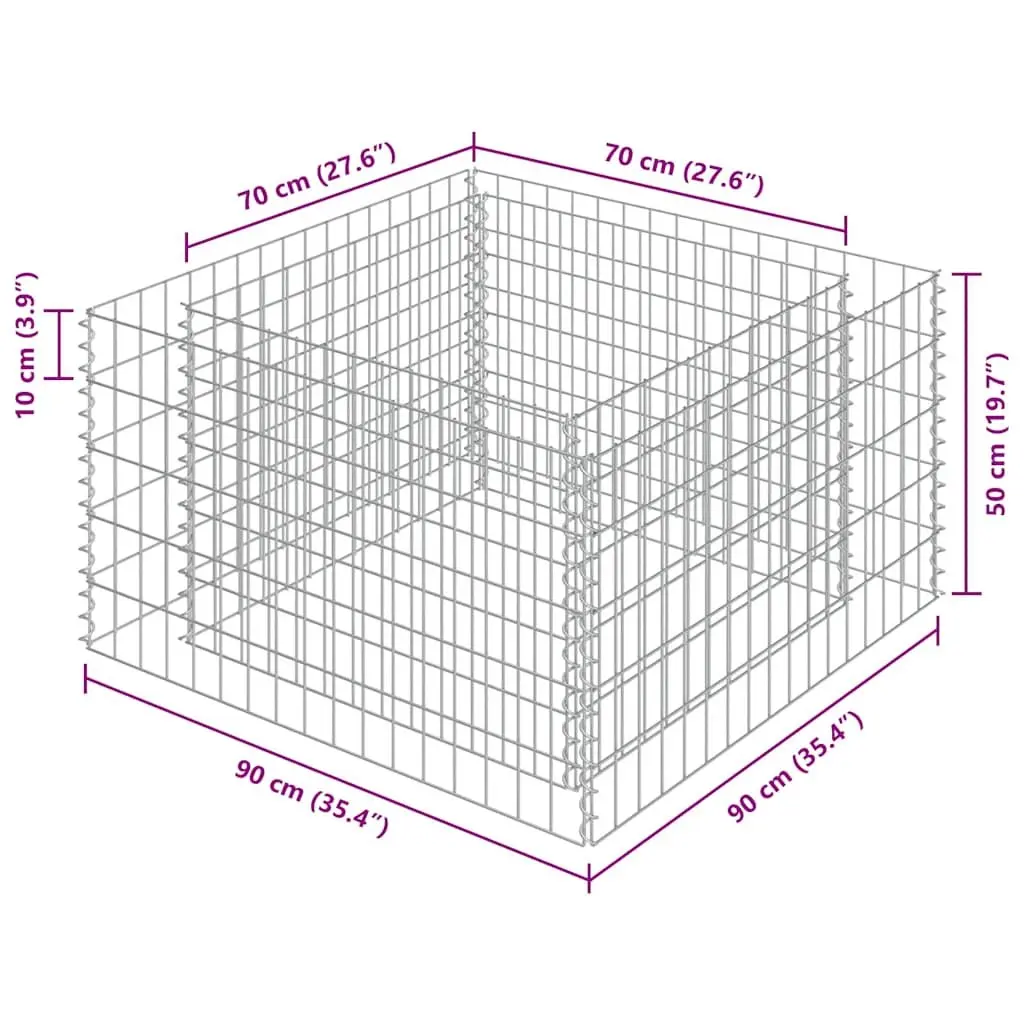 Gabion Raised Bed Garden Planter Galvanised Steel 90x90x50cm