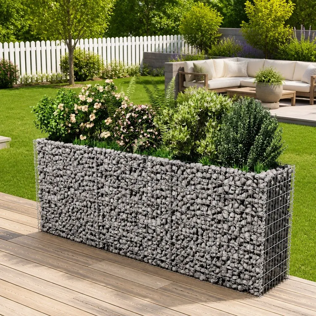 Gabion Raised Garden Bed Galvanised Steel 270x50x100cm Planter Border