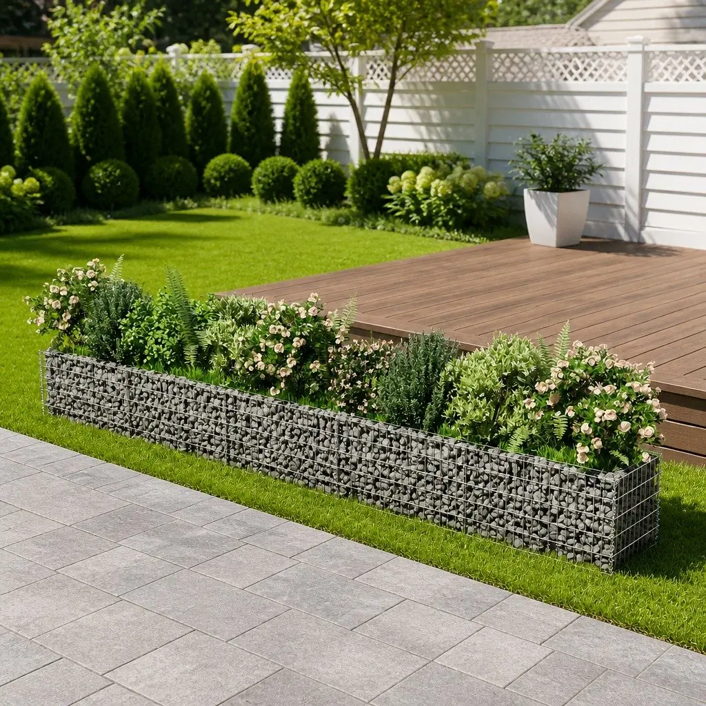 Gabion Raised Bed Galvanised Steel Silver 450x50x50 cm Garden Planter