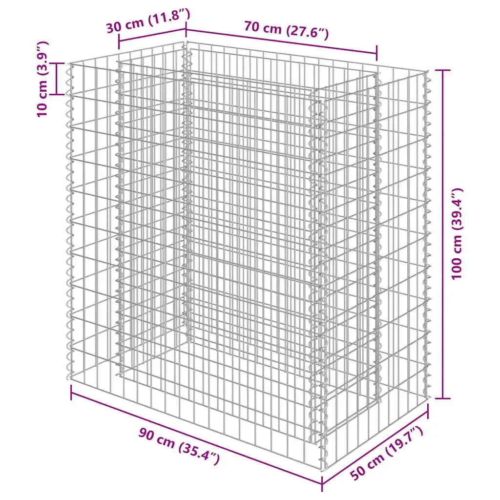 Gabion Raised Bed Garden Planter Galvanised Steel Silver 90 x 50 x 100 cm