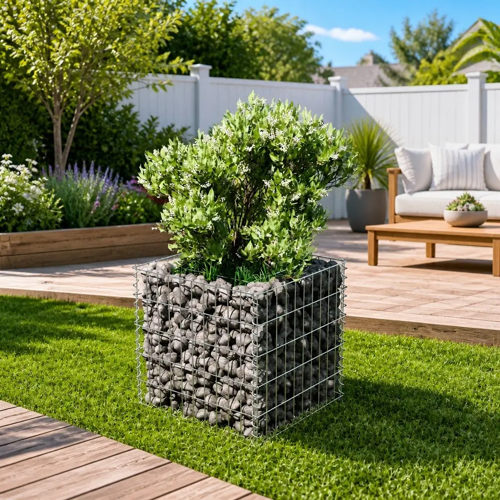 Gabion Raised Bed Galvanised Steel 50x50x50 cm Garden Planter Border Box Silver