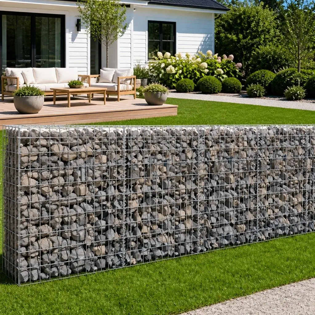 Gabion Wall Fence Panel Galvanised Steel Retaining Barrier 450x30x100cm