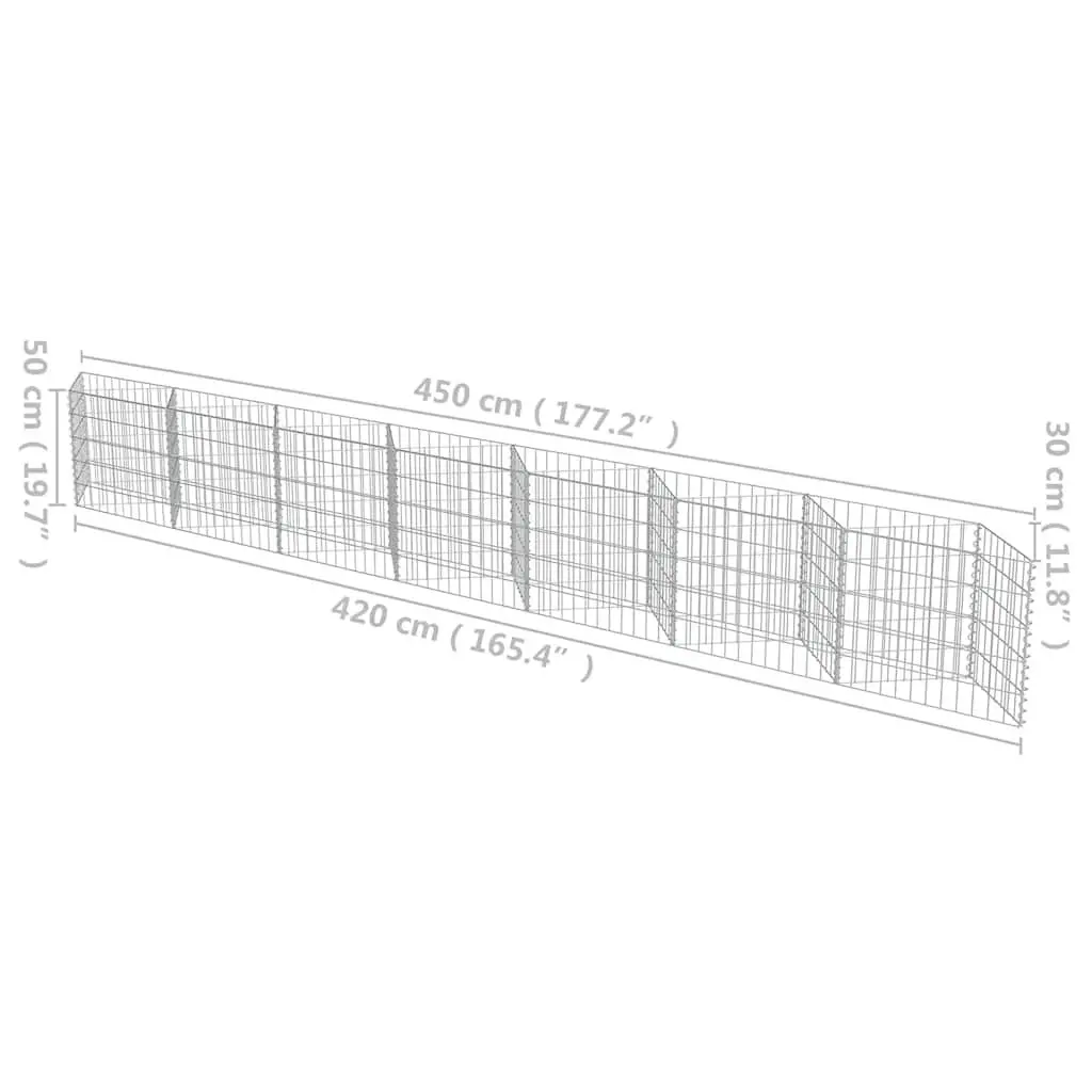 Gabion Wall Fence Panel Retaining Raised Garden Bed Planter Silver 450x30x50cm