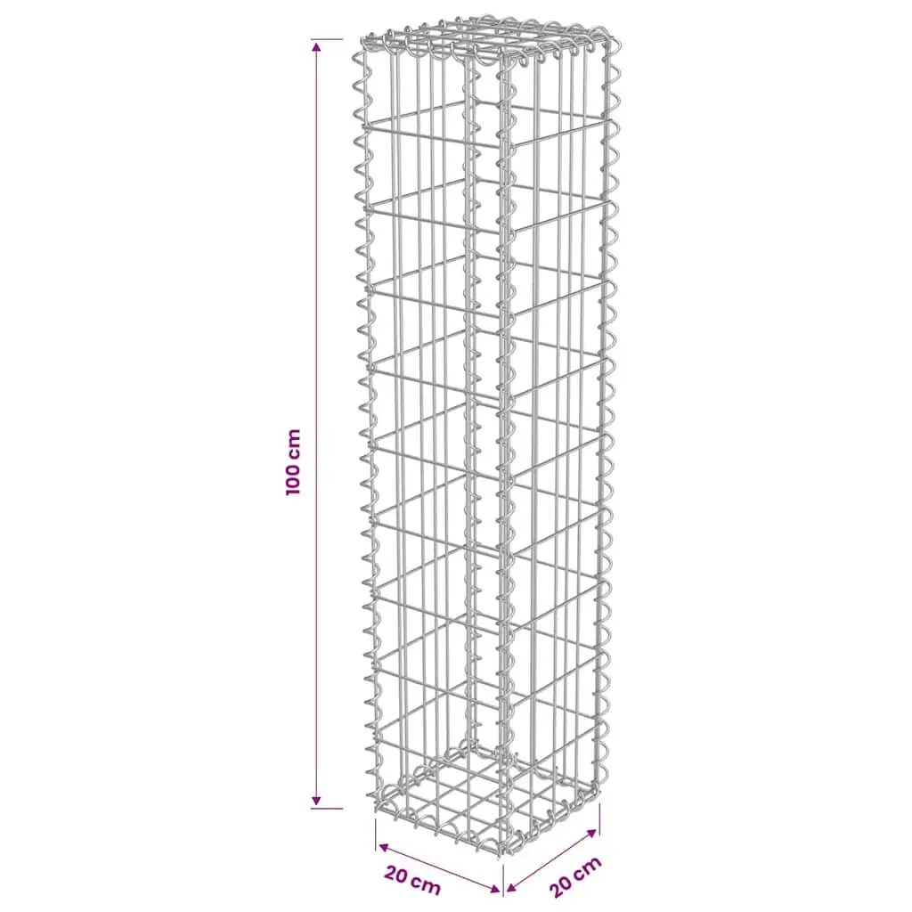Gabion Wall Basket Galvanised Steel with Covers 20x20x100 cm Retaining Barrier