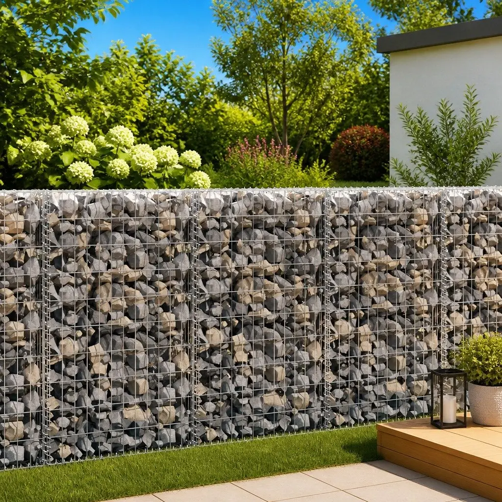 Retaining Fence Panel Silver Galvanised Steel Gabion Wall 100x20x100cm