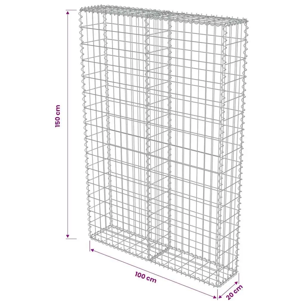 Gabion Wall Retaining Barrier with Covers Galvanised Steel 100x20x150 cm Silver
