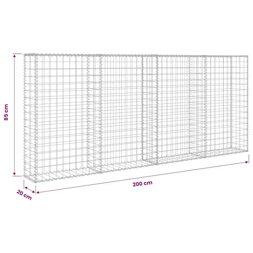 Gabion Wall Basket Galvanised Steel 200x20x85 cm Silver