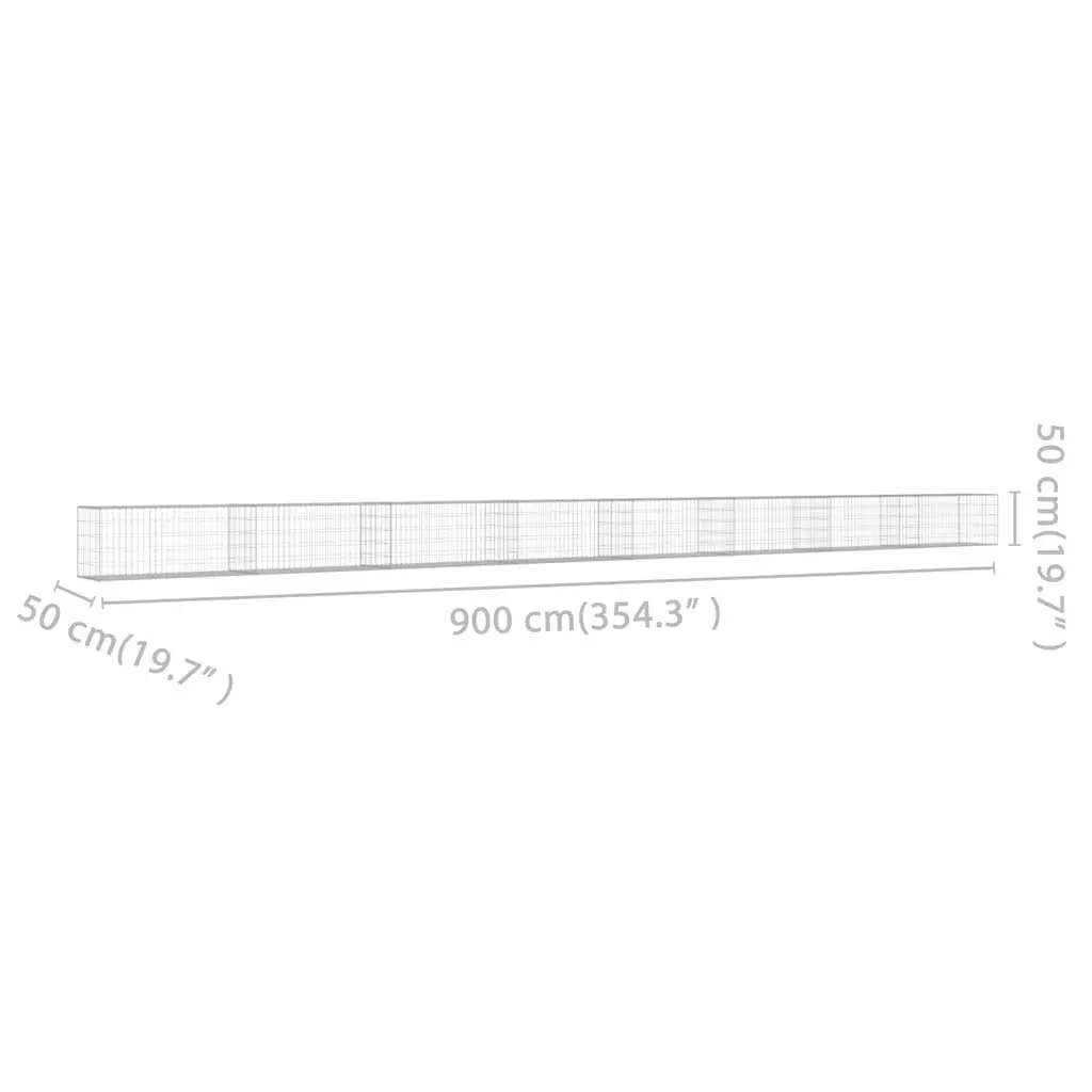 Gabion Wall Fence Panel Galvanised Steel Retaining Barrier 900x50x50 cm Silver
