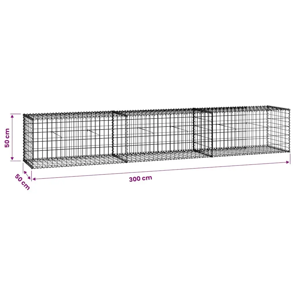 Gabion Wall Fence Panel Retaining Barrier Galvanised Steel 300x50x50cm Silver