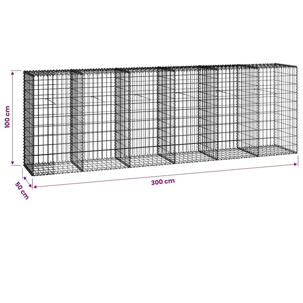 Gabion Wall Fence Panel Galvanised Steel Retaining Barrier 300L x 50W x 100H cm