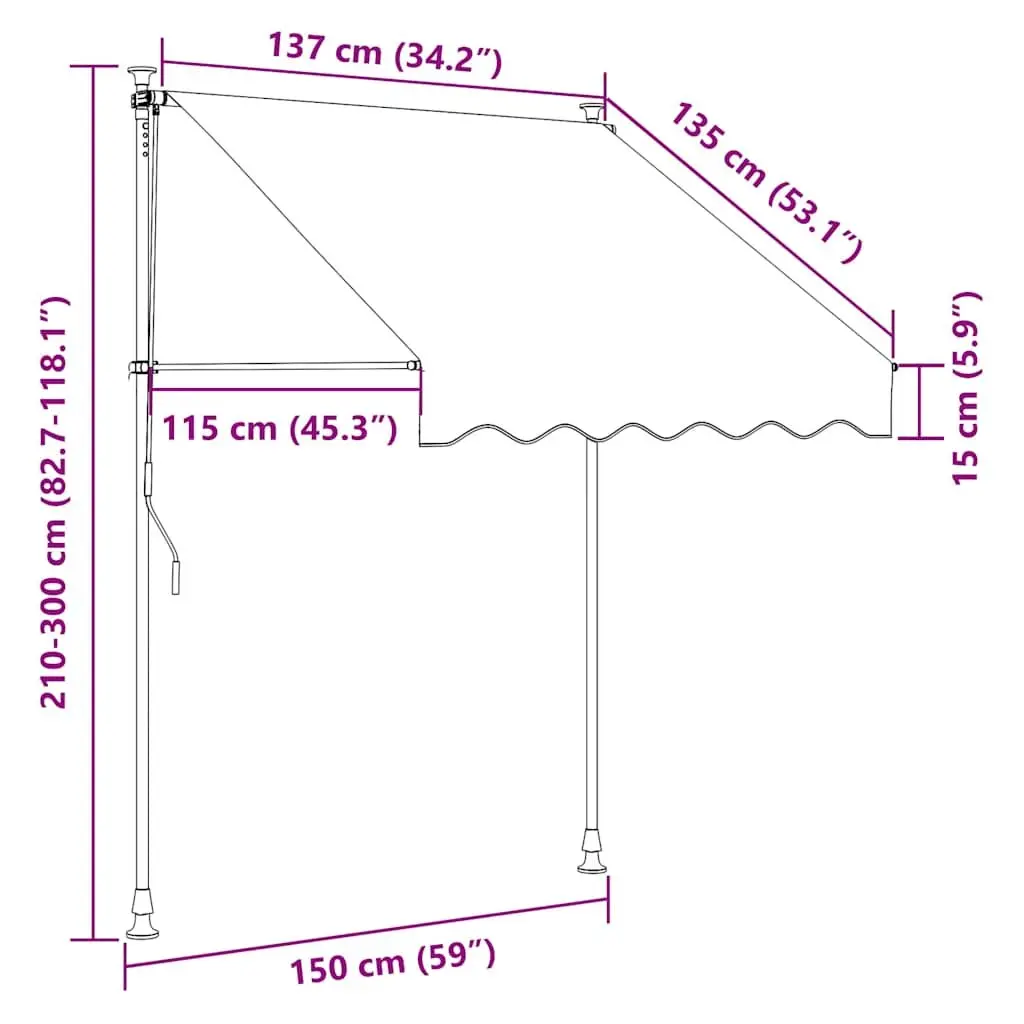 Manual Retractable Awning Water-Repellent UV-Resistant 150cm Anthracite Garden Shade