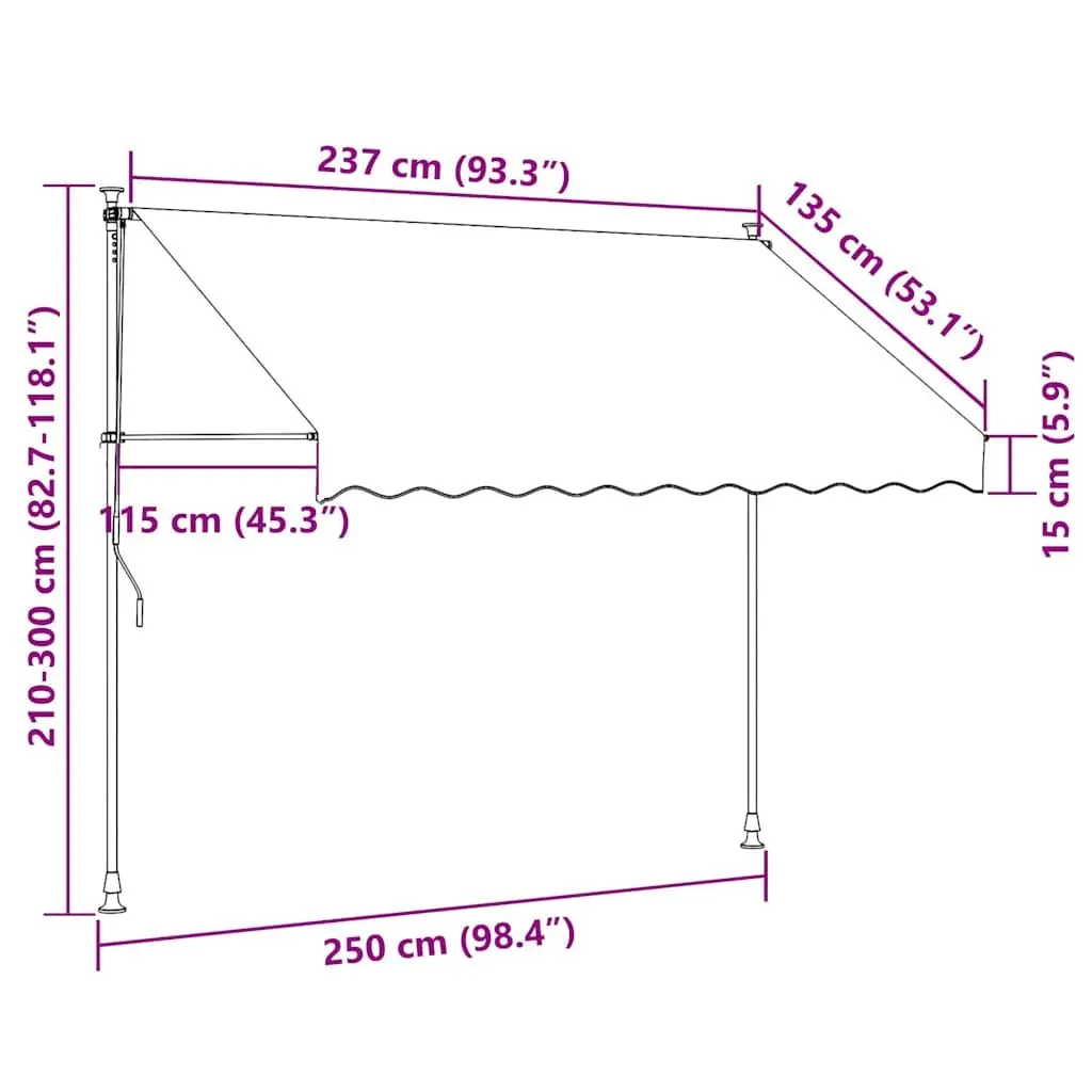 Manual Retractable Awning Water and Dirt Repellent 250 cm Steel Frame