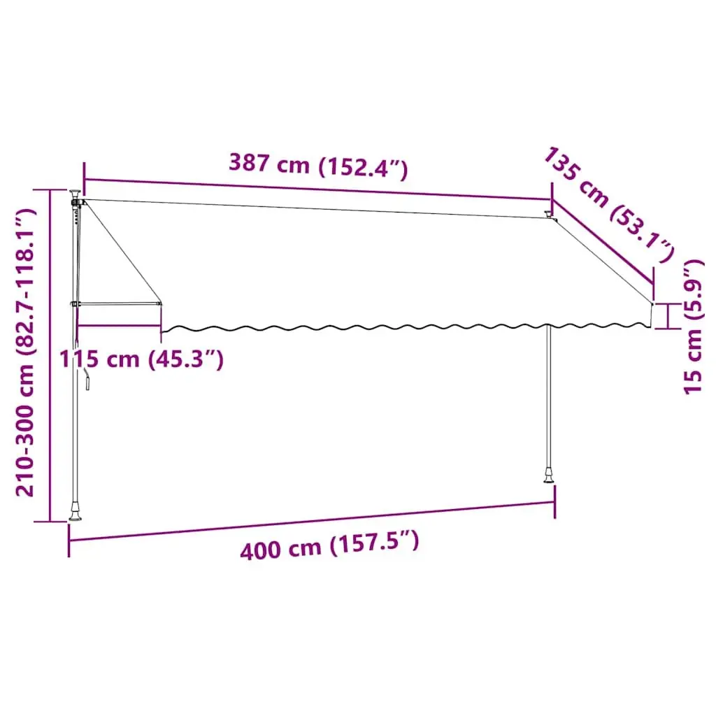Manual Retractable Awning Water and Dirt Repellent 400cm Outdoor Garden Terrace Balcony Window Shade