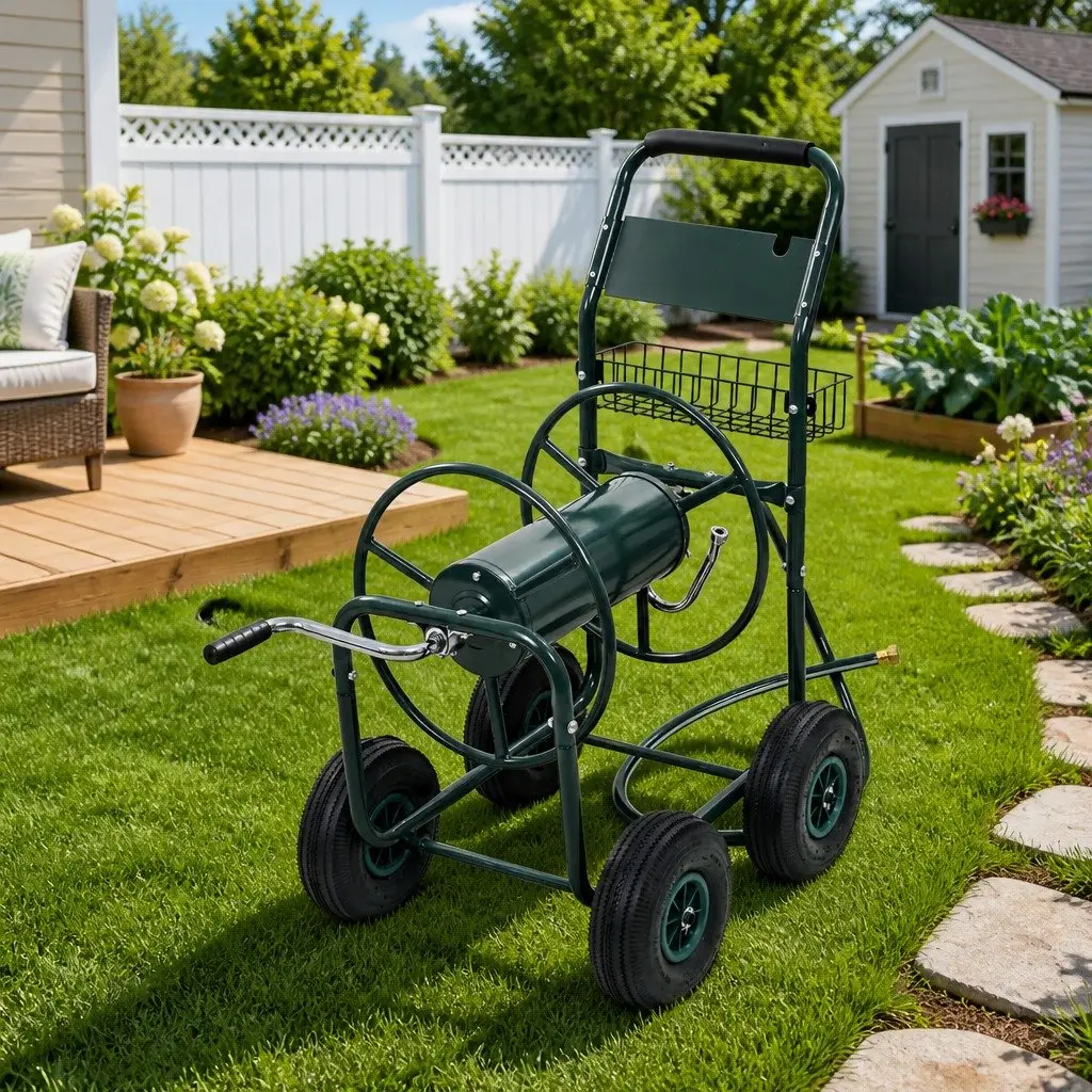 Garden Hose Trolley Reel Cart with 1/2" Connector 75m Storage Organiser