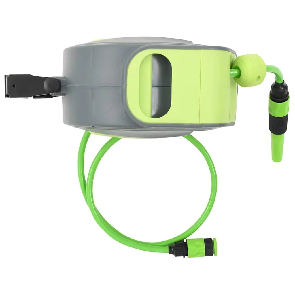 Wall Mounted Garden Water Hose Reel Automatic 10m with Spray Nozzle Green