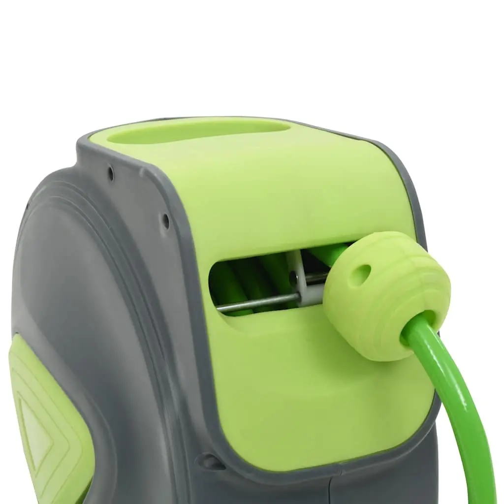 Wall Mounted Garden Water Hose Reel Automatic 10m with Spray Nozzle Green