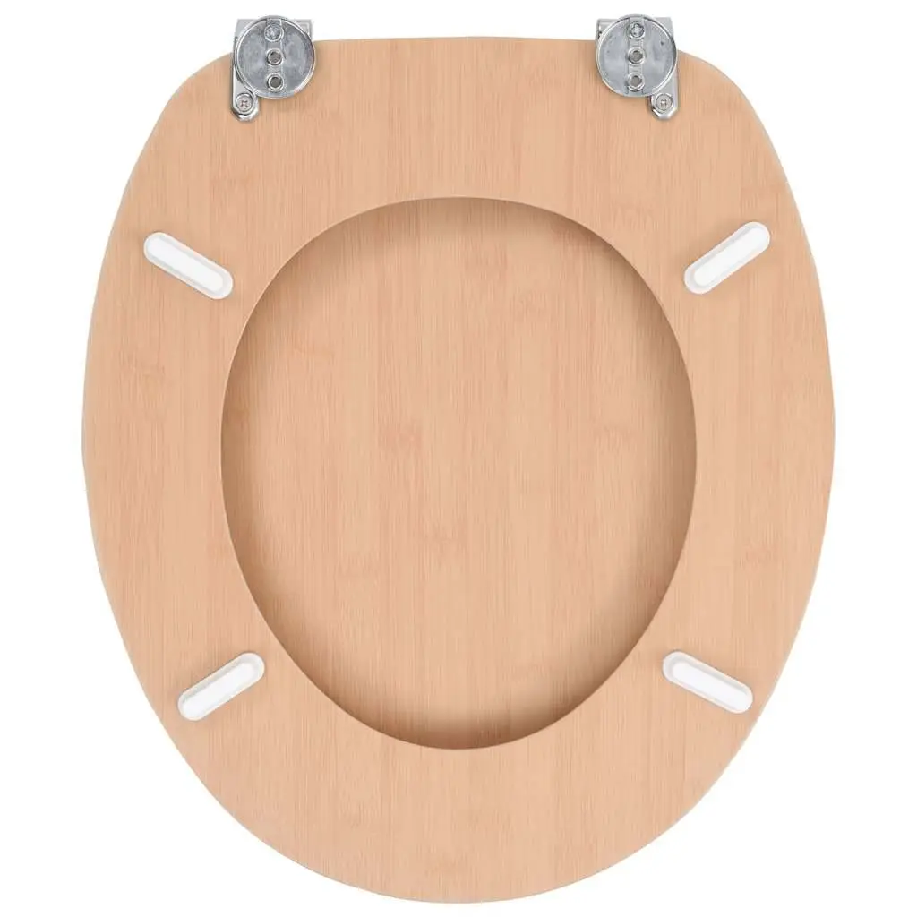 Toilet Seat with Lid Brown Bamboo Design MDF Durable Bathroom Fixture Easy