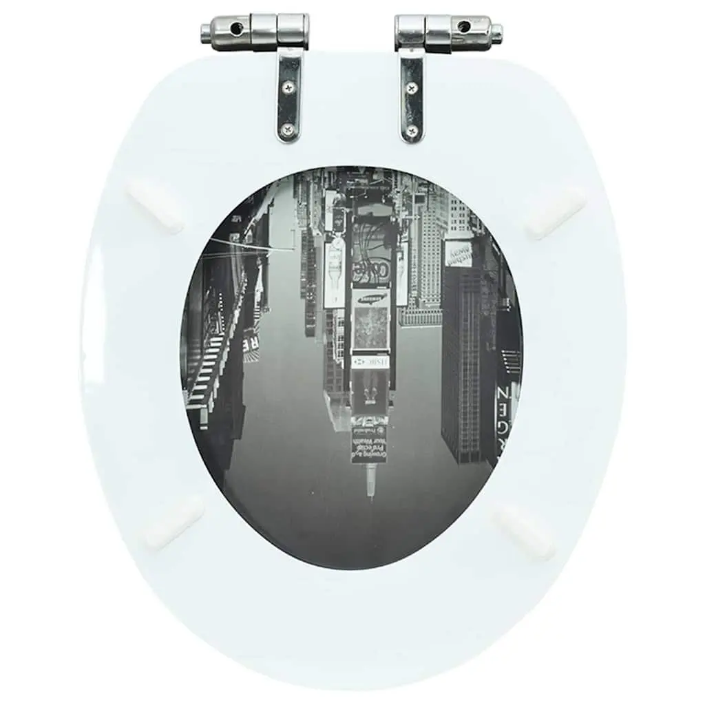 Toilet Seat with Soft Close Lid Grey Design Durable MDF Universal Fit Bathroom