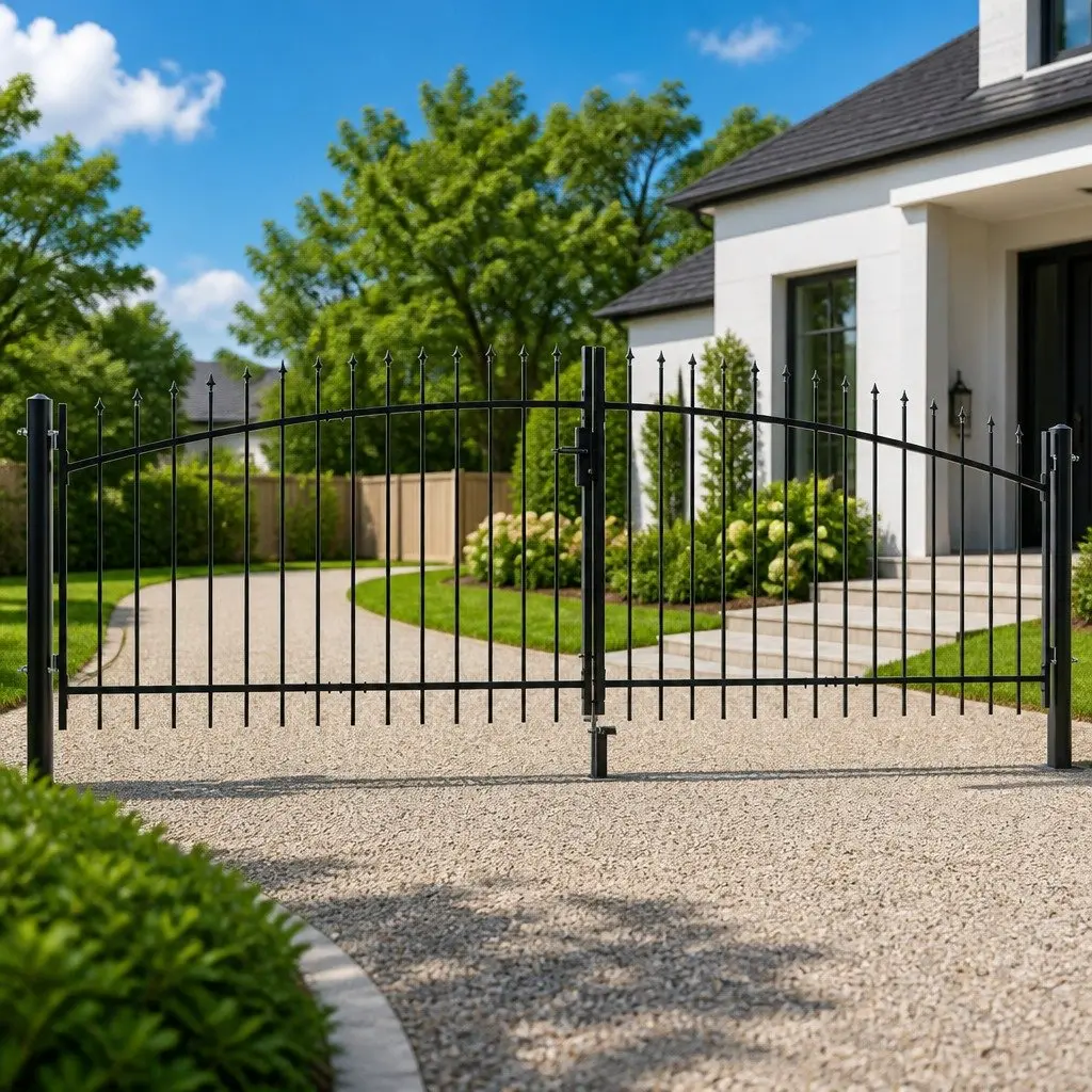 Double Door Fence Gate with Spear Top 400x149.5cm Black Garden Barrier Patio