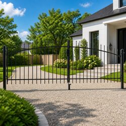 Double Door Fence Gate with Spear Top 400x149.5cm Black Garden Barrier Patio