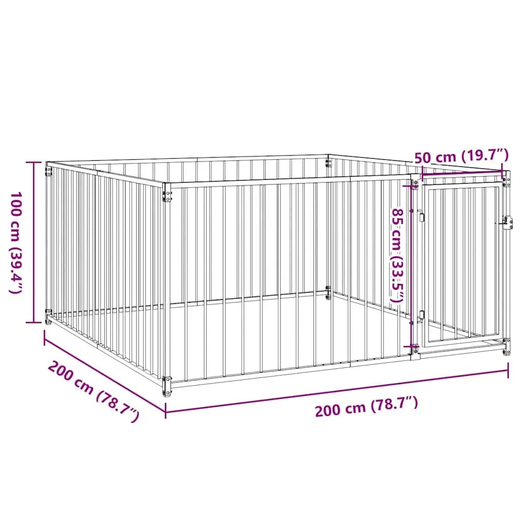 Dog Kennel Steel Construction 200x200x100cm Silver