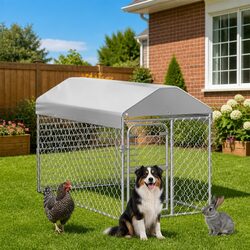 Friendly Silver Outdoor Dog Kennel with Roof - A Safe Haven