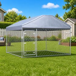 Outdoor Dog Kennel with Roof 200x200x135cm Large Pet Run Enclosure Silver