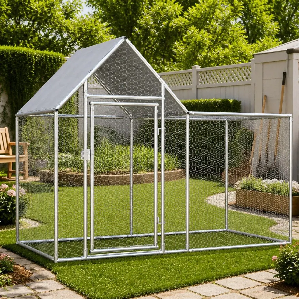 Chicken Coop Galvanised Steel 2x1x1.5 m Poultry House Garden Enclosure