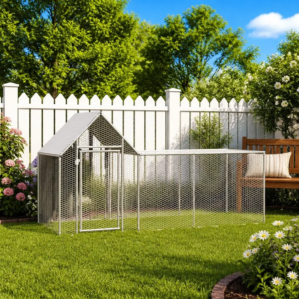 Chicken Coop Galvanised Steel 3x1x1.5m Poultry House Garden Run Enclosure