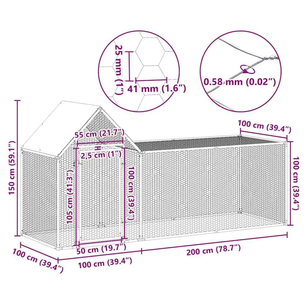 Chicken Coop Galvanised Steel 3x1x1.5m Poultry House Garden Run Enclosure